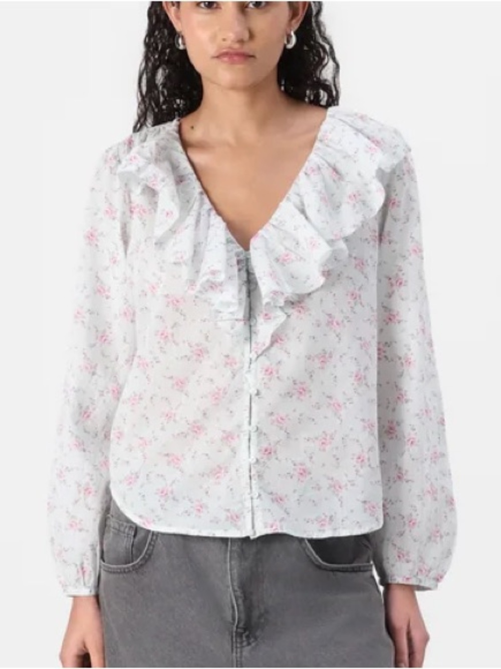 GAP Floral Ruffle V-Neck Blouse